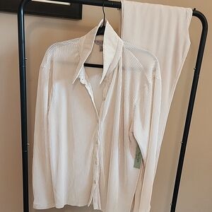 Nine.Eight Elegant Cream Blouse Pant Set Bundle